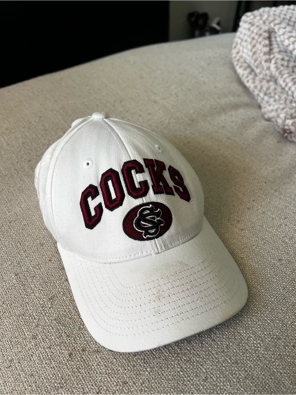 Zephyr White Cap with Maroon and Black Embroidery